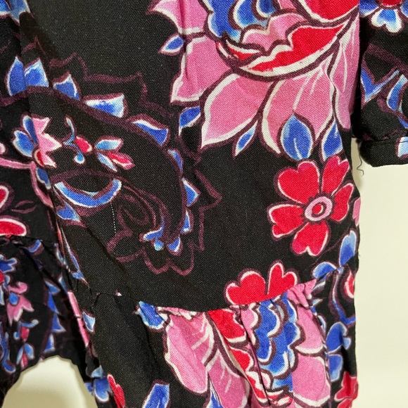 Zara Black Bold Floral Long Sleeve Smock Shirt Dress Size Large Boho Style - Picture 8 of 10